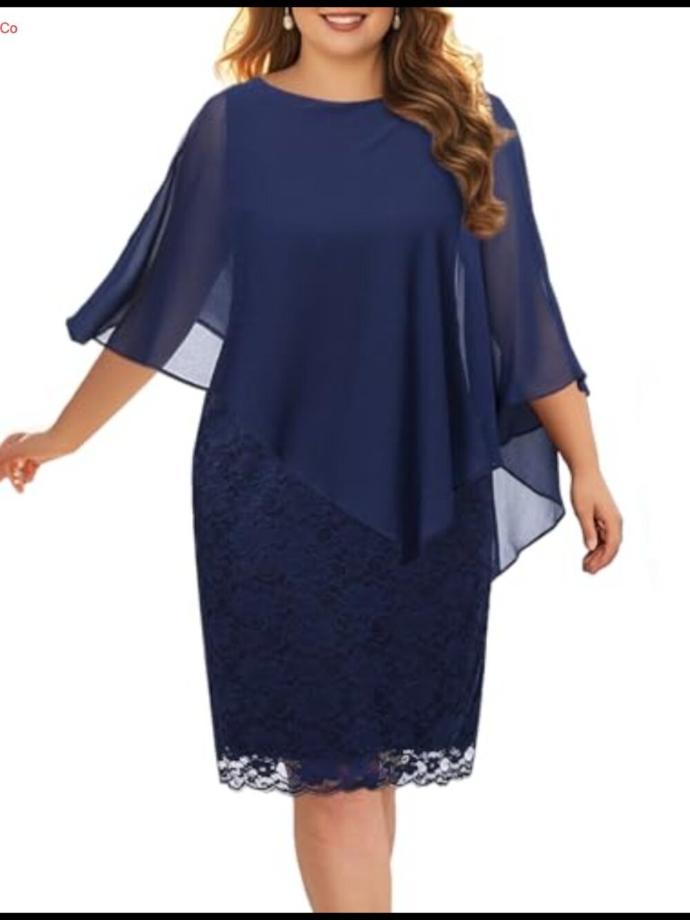 Plus Size Semi Formal Lace Cape Dress Sheath Cocktail Party Wedding Guest
